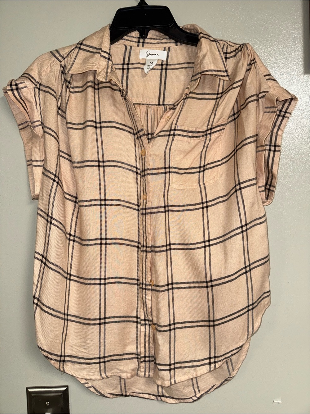 Japna Beige Plaid Short-Sleeve Button-Down Shirt